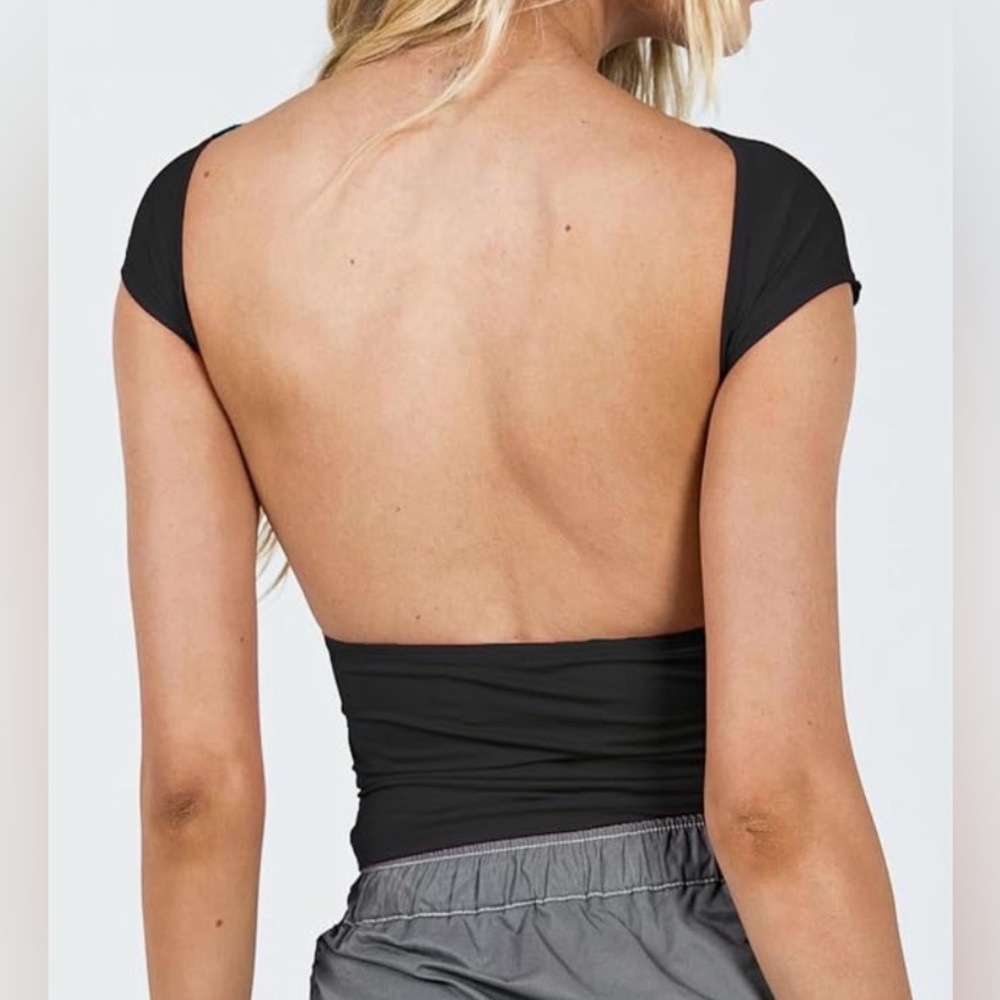 Y2k Backless Cap Short Sleeve Top